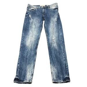 JEANIUS AKADEMIKS Blue Washed Distressed Denim Jeans Men's 36x32